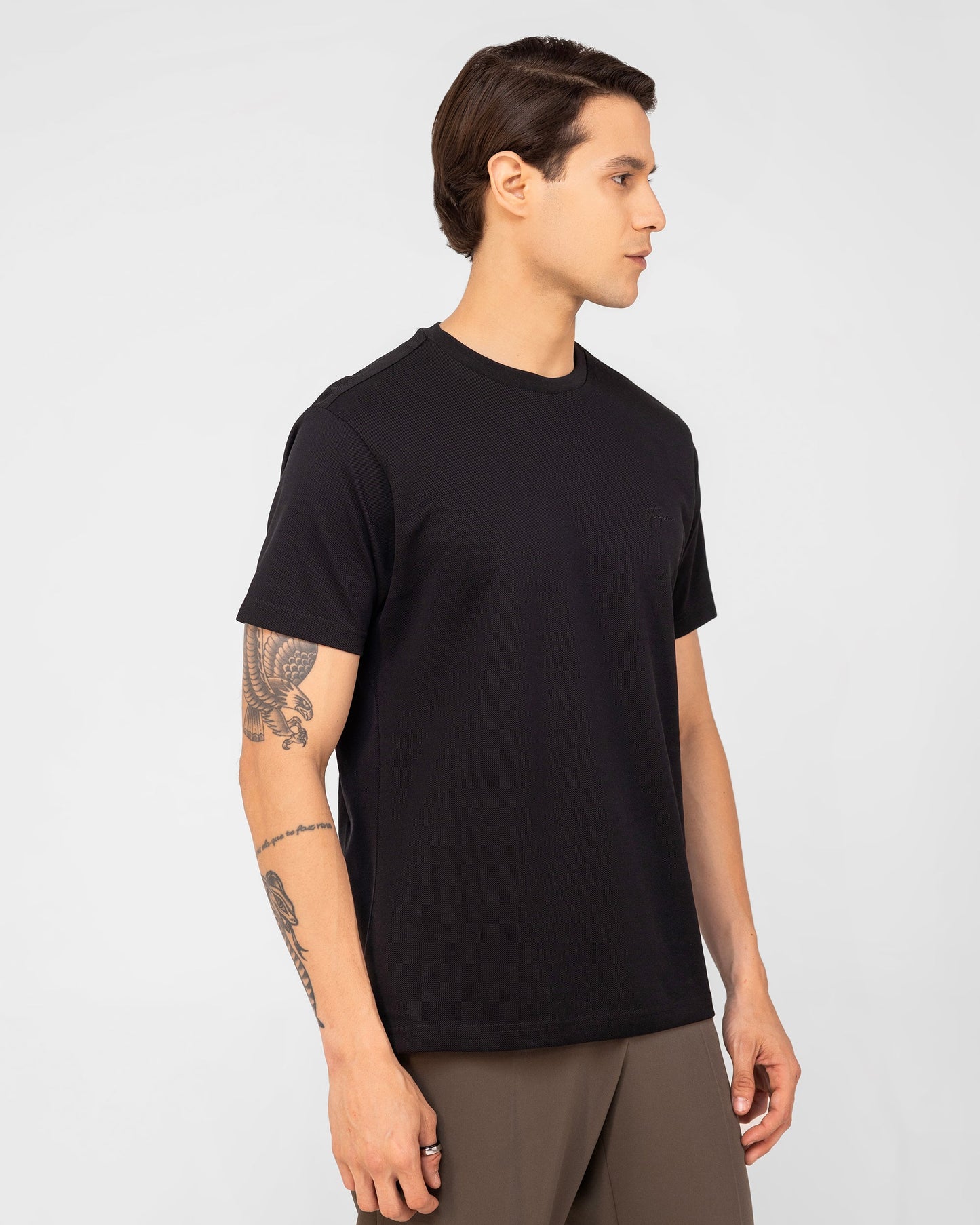 Mercerised Cotton T Shirt Pique Regular Fit Black