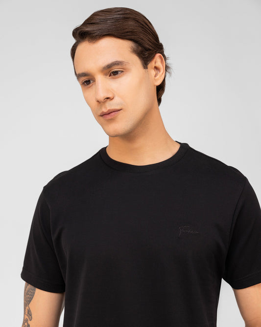 Mercerised Cotton T Shirt Pique Regular Fit Black