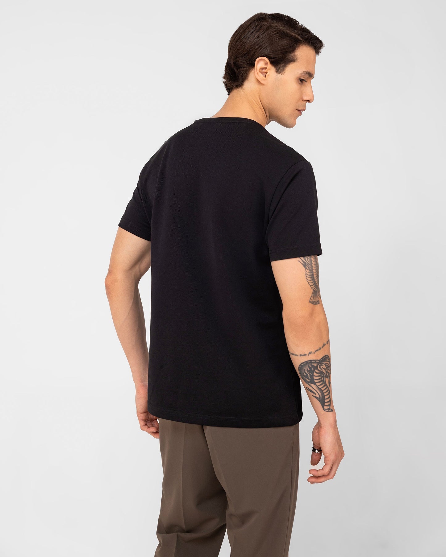 Mercerised Cotton T Shirt Pique Regular Fit Black