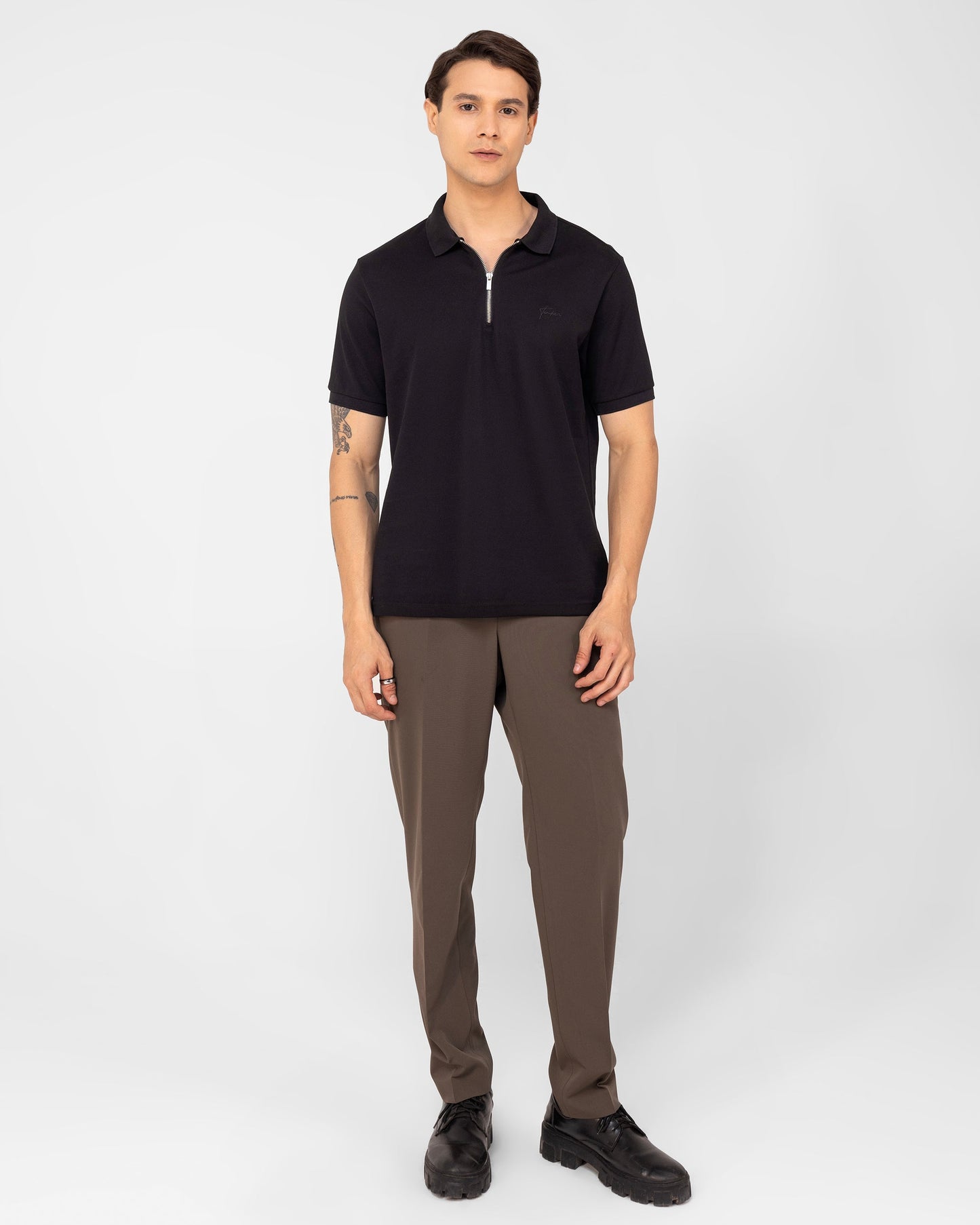 Mercerised Cotton Zipper Polo Regular Fit Black
