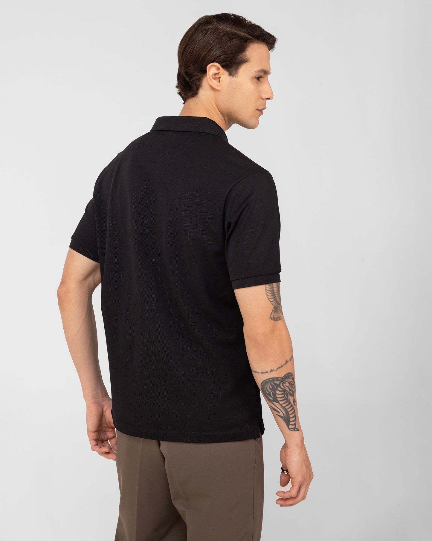 Mercerised Cotton Zipper Polo Regular Fit Black