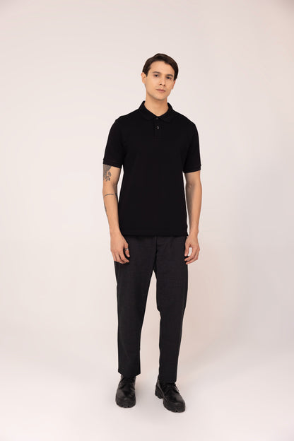 Classic Polo Shirt Mercerised Pique Regular Fit Black