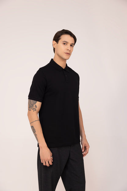 Classic Polo Shirt Mercerised Pique Regular Fit Black