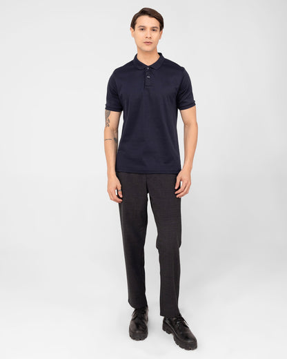 Mercerised Cotton Polo Shirt Interlock Regular Fit Navy