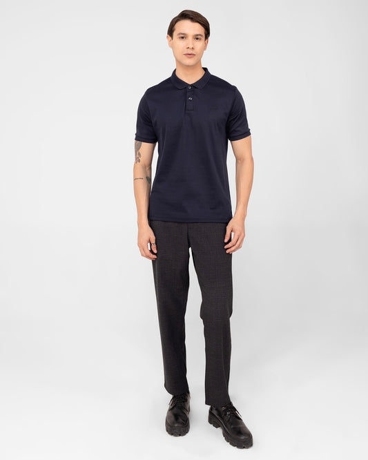 Mercerised Cotton Polo Shirt Interlock Regular Fit Navy