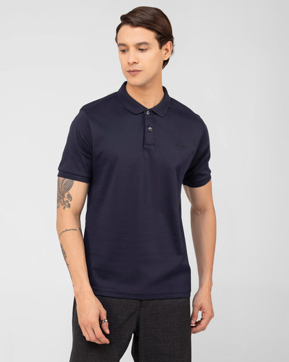 Mercerised Cotton Polo Shirt Interlock Regular Fit Navy