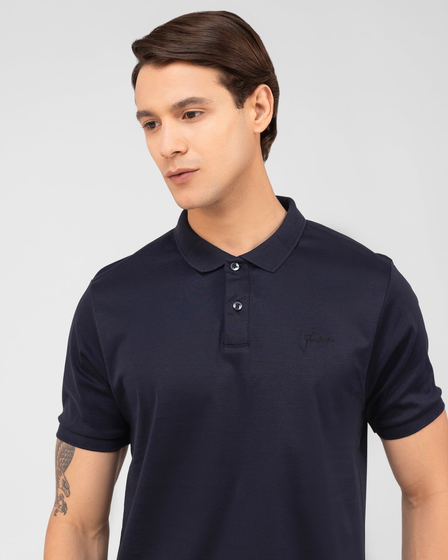 Mercerised Cotton Polo Shirt Interlock Regular Fit Navy