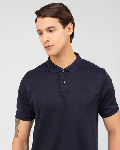Mercerised Cotton Polo Shirt Interlock Regular Fit Navy