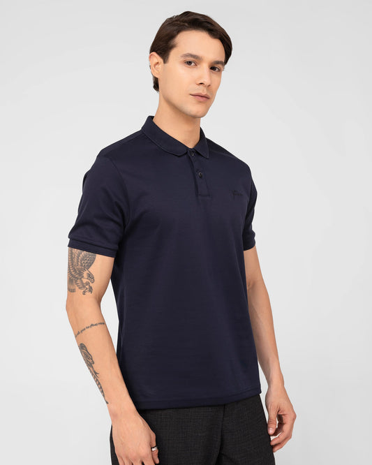 Mercerised Cotton Polo Shirt Interlock Regular Fit Navy
