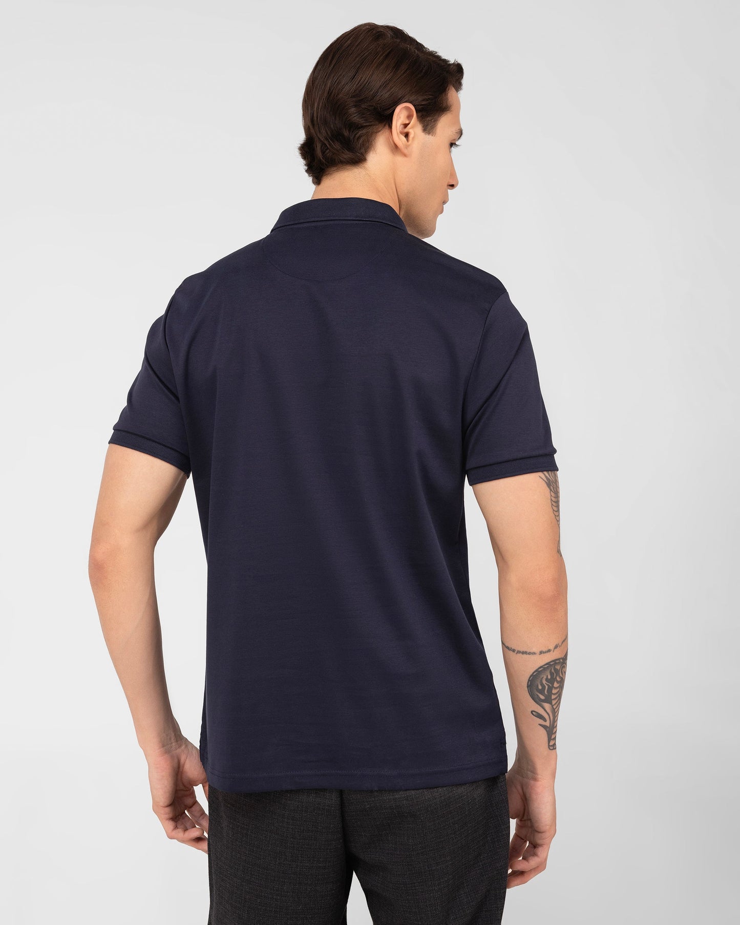 Mercerised Cotton Polo Shirt Interlock Regular Fit Navy