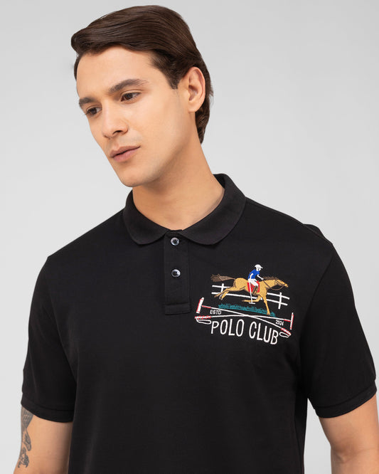 Mercerised Cotton Polo Shirt Pique Regular Fit Black Cantermark Emblem