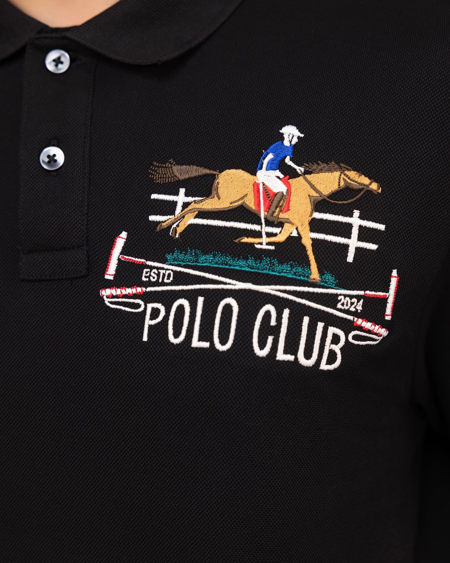 Mercerised Cotton Polo Shirt Pique Regular Fit Black Cantermark Emblem