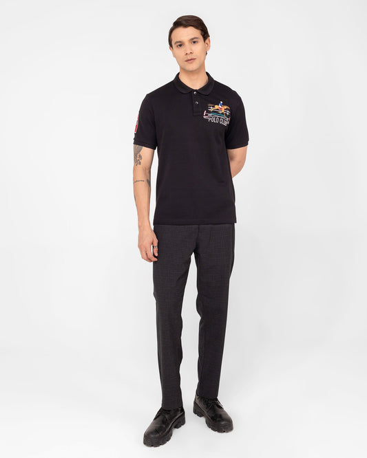 Mercerised Cotton Polo Shirt Pique Regular Fit Navy Cantermark Emblem