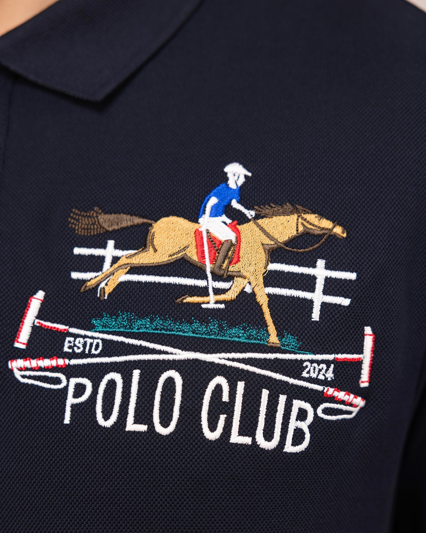 Mercerised Cotton Polo Shirt Pique Regular Fit Navy Cantermark Emblem