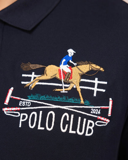 Mercerised Cotton Polo Shirt Pique Regular Fit Navy Cantermark Emblem
