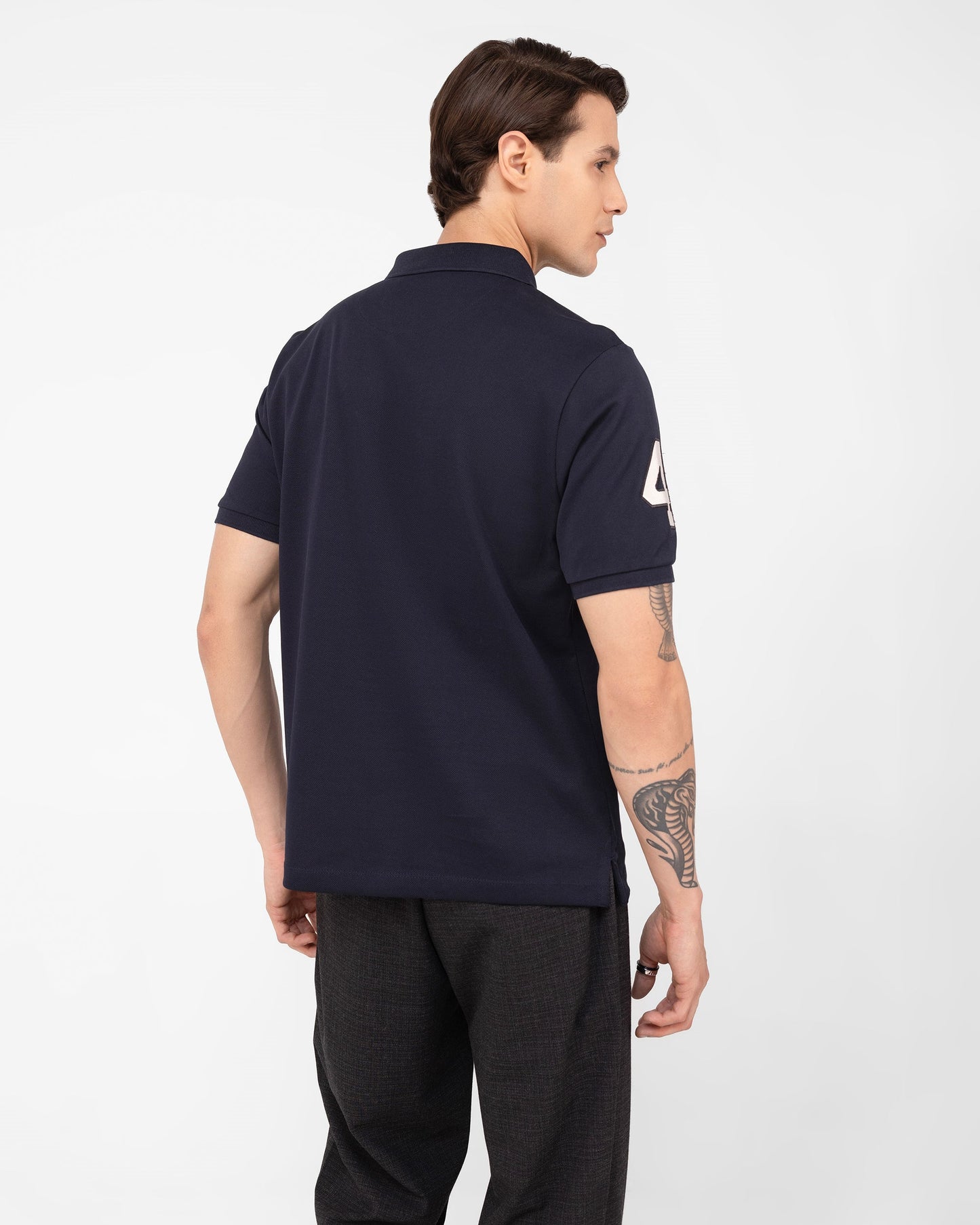 Mercerised Cotton Polo Shirt Pique Regular Fit Navy Cantermark Emblem
