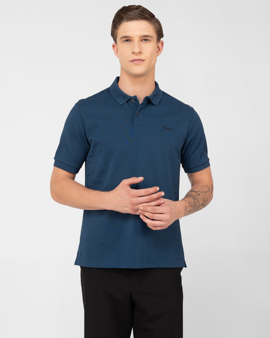 Mercerised Cotton Polo Shirt Pique Regular Fit Teal
