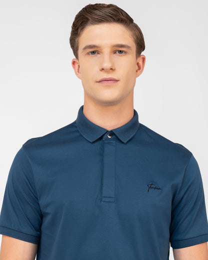 Mercerised Cotton Polo Shirt Interlock Regular Fit Teal