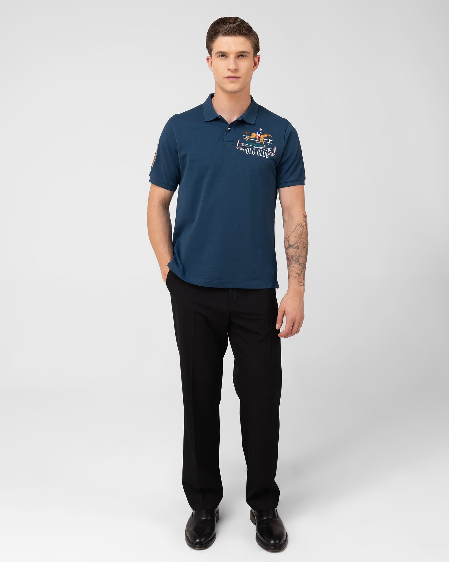 Mercerised Cotton Polo Shirt Pique Regular Fit Teal Cantermark Emblem