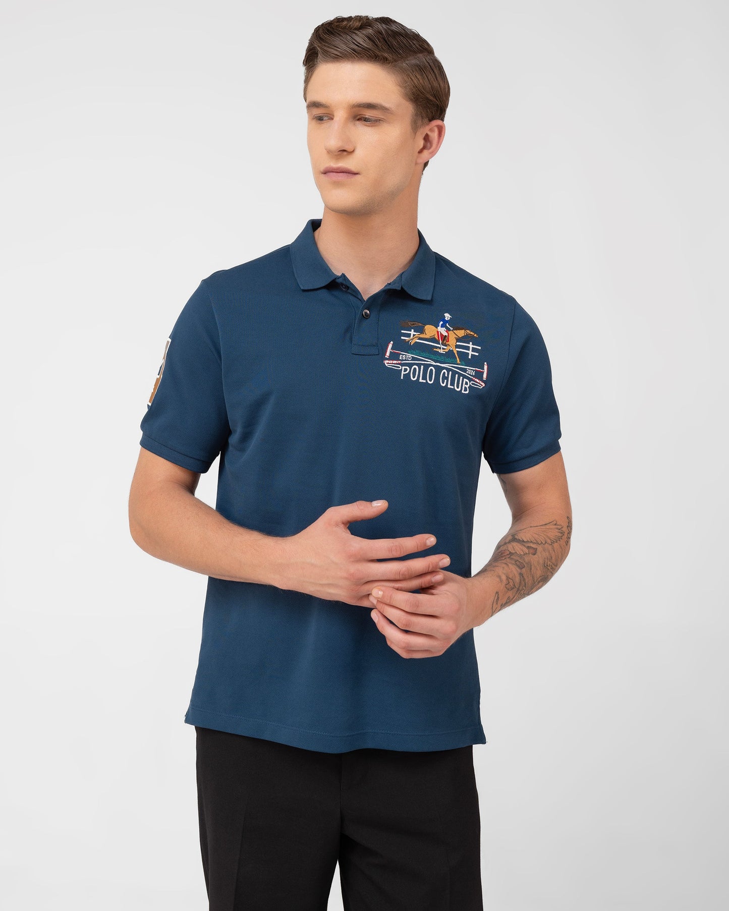 Mercerised Cotton Polo Shirt Pique Regular Fit Teal Cantermark Emblem
