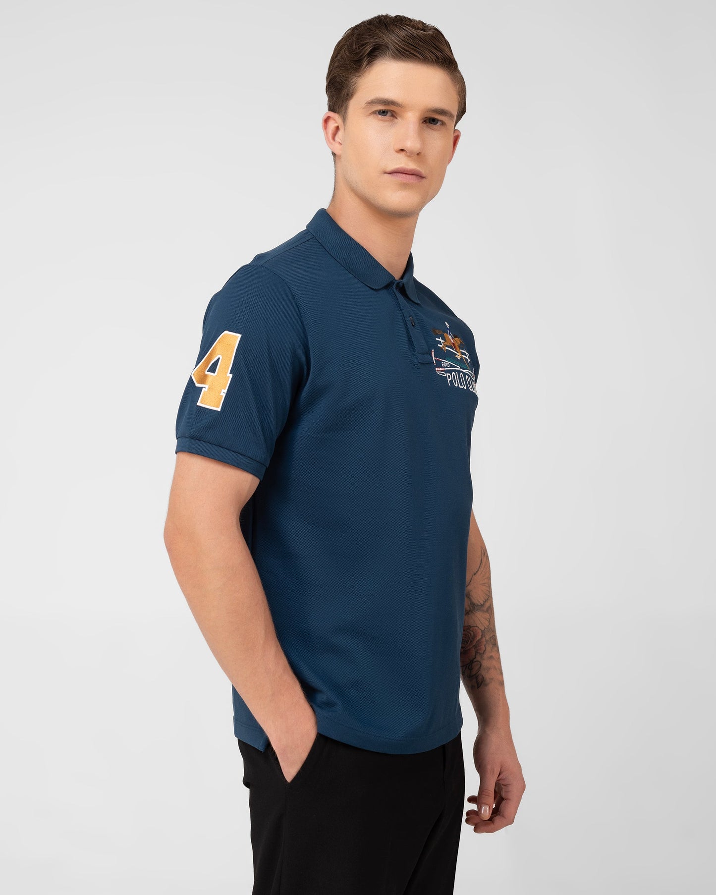 Mercerised Cotton Polo Shirt Pique Regular Fit Teal Cantermark Emblem