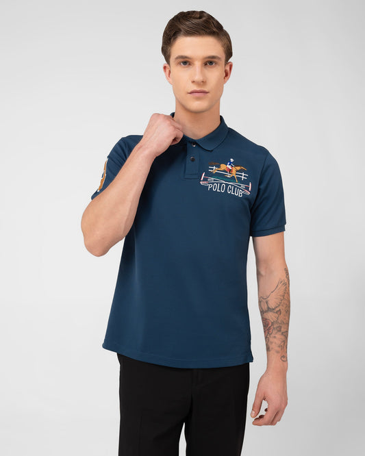 Mercerised Cotton Polo Shirt Pique Regular Fit Teal Cantermark Emblem