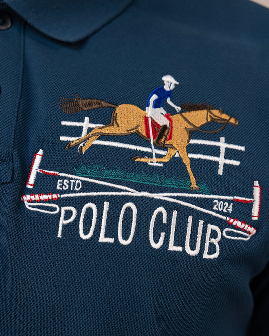 Mercerised Cotton Polo Shirt Pique Regular Fit Teal Cantermark Emblem