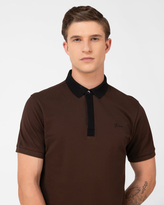 Tenhem Mercerised Cotton Polo Pique Regular Fit Brown