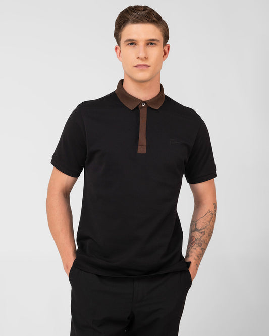 Mercerised Cotton Polo T Shirt Pique Regular Fit Black