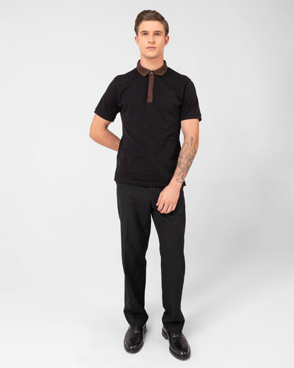 Mercerised Cotton Polo T Shirt Pique Regular Fit Black