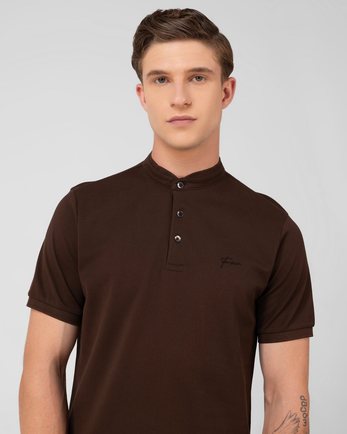 Mercerised Cotton Polo Shirt Pique Regular Fit Brown