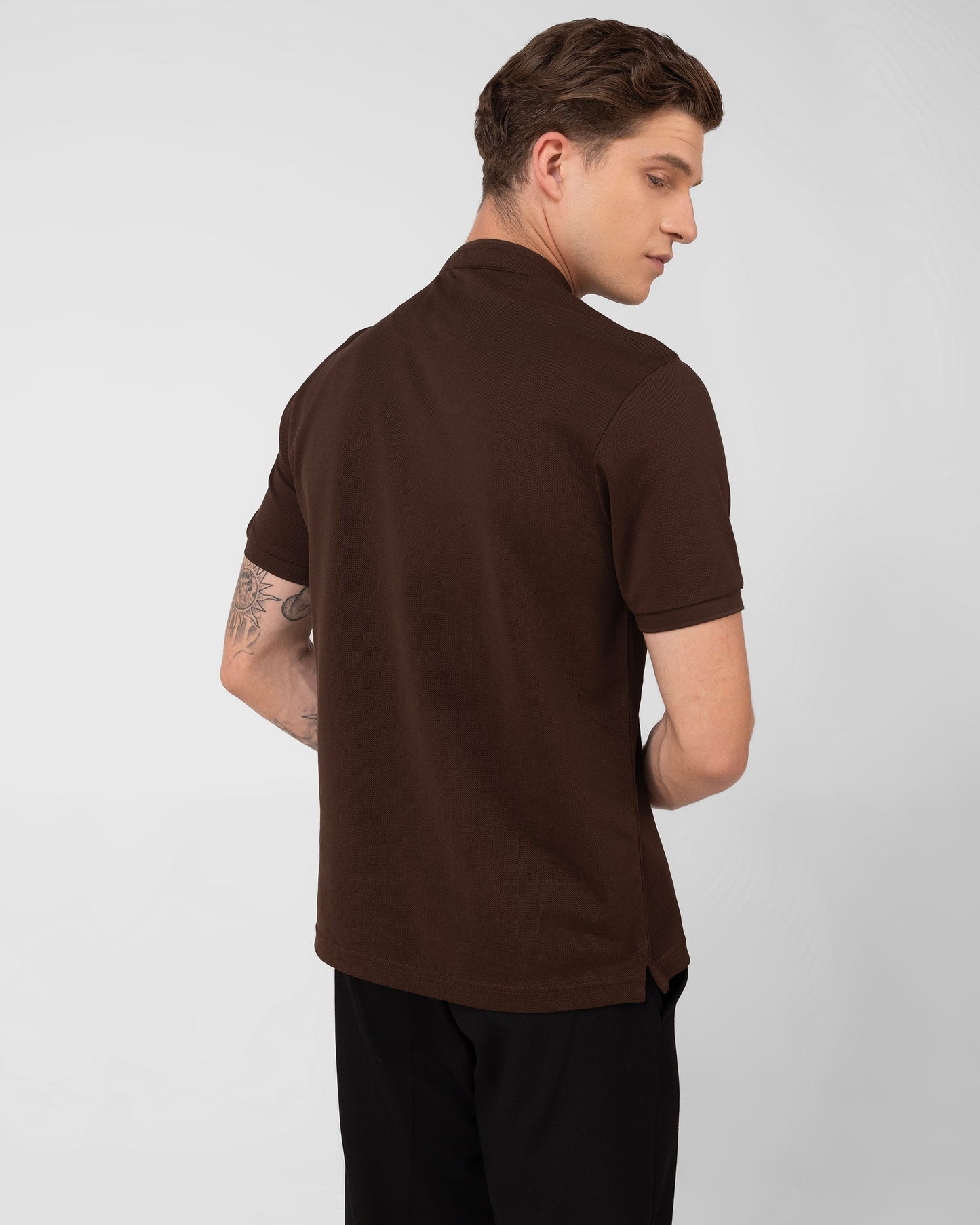 Mercerised Cotton Polo Shirt Pique Regular Fit Brown