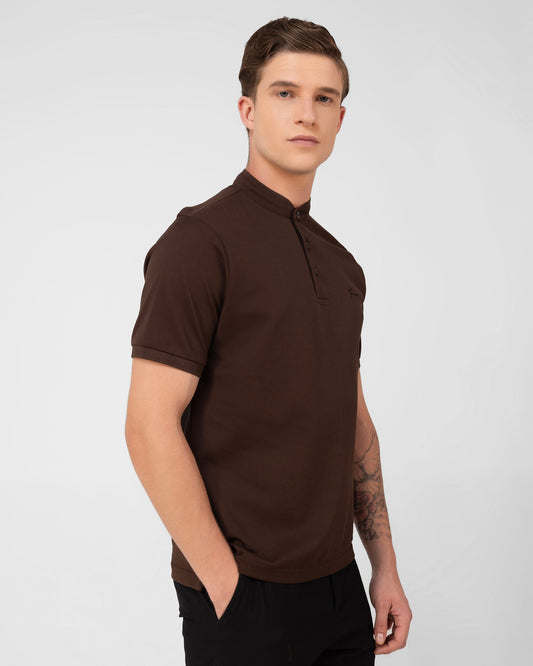Mercerised Cotton Polo Shirt Pique Regular Fit Brown