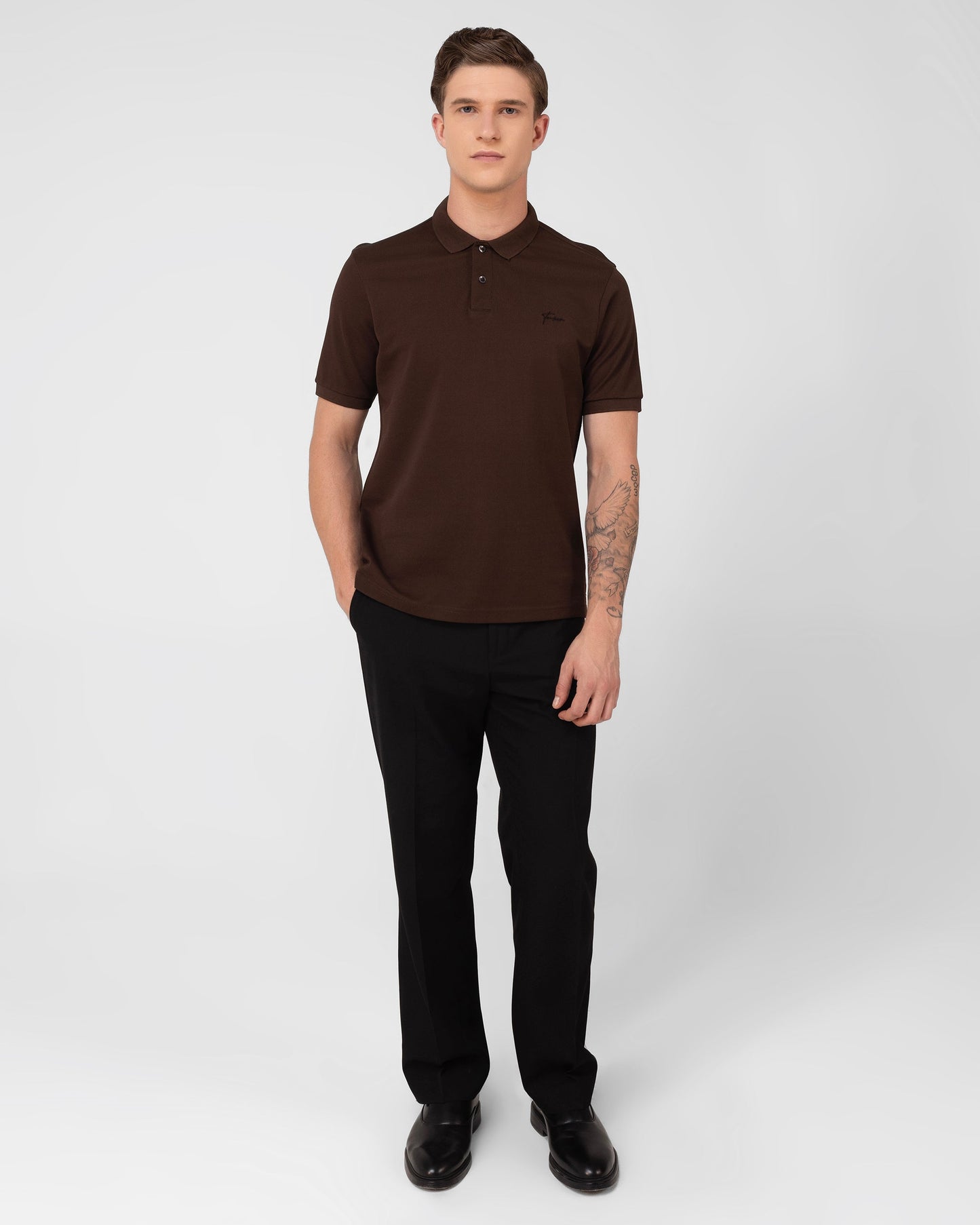 Mercerised Cotton Polo Shirt Pique Regular Fit Brown