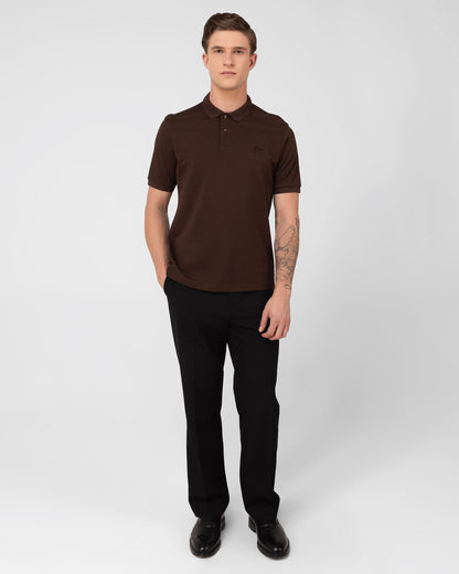 Mercerised Cotton Polo Shirt Pique Regular Fit Brown