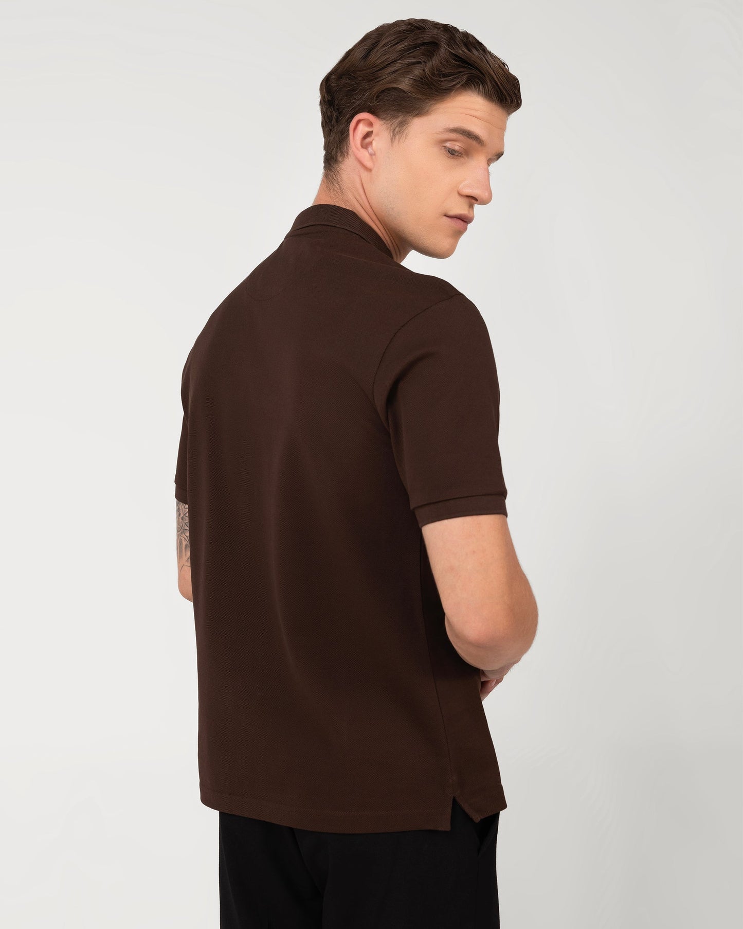 Mercerised Cotton Polo Shirt Pique Regular Fit Brown