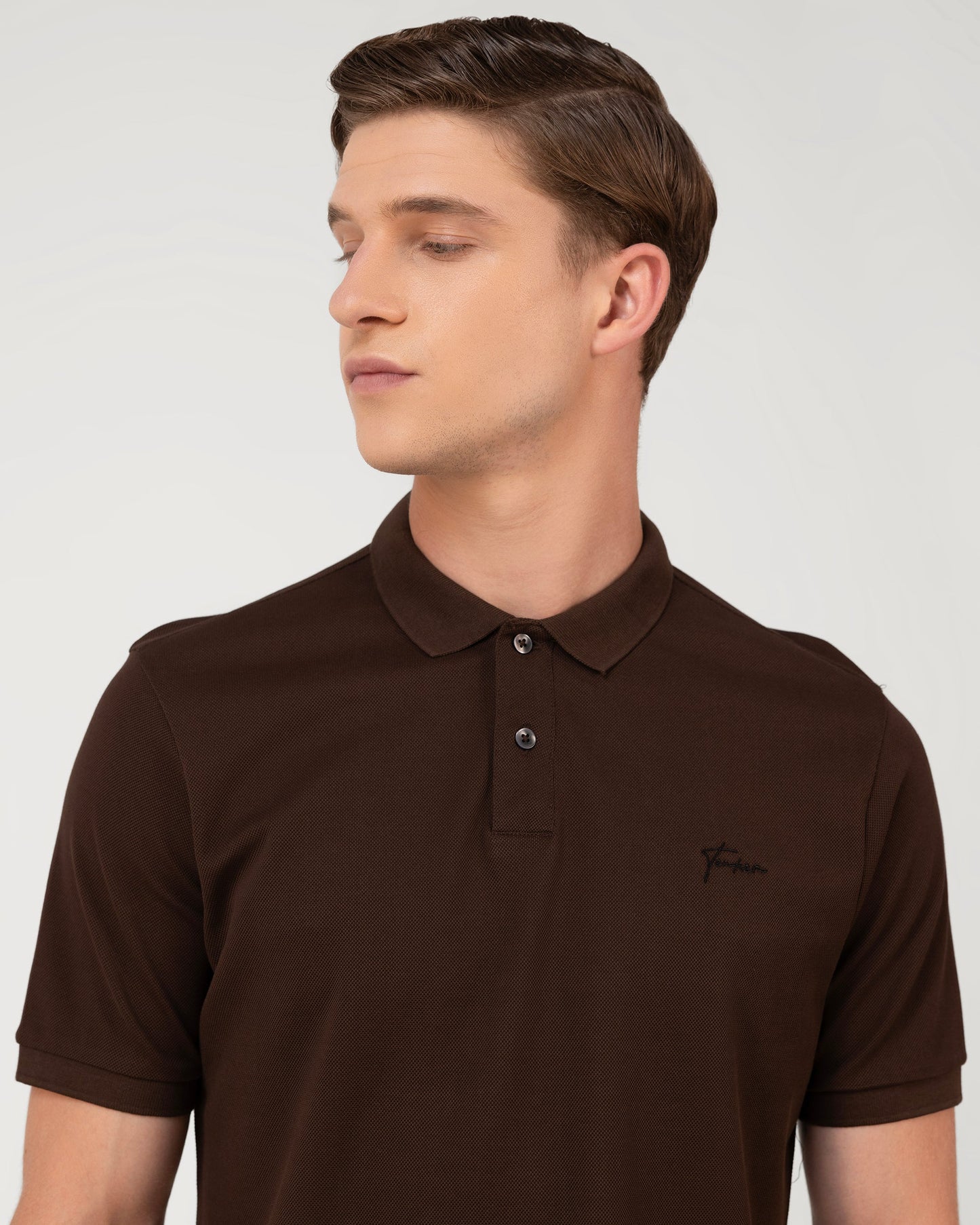 Mercerised Cotton Polo Shirt Pique Regular Fit Brown