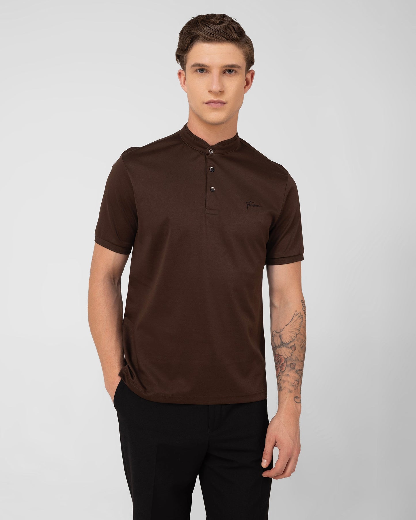 Mercerised Cotton Polo Shirt Interlock Regular Fit Brown