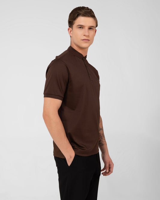 Mercerised Cotton Polo Shirt Interlock Regular Fit Brown