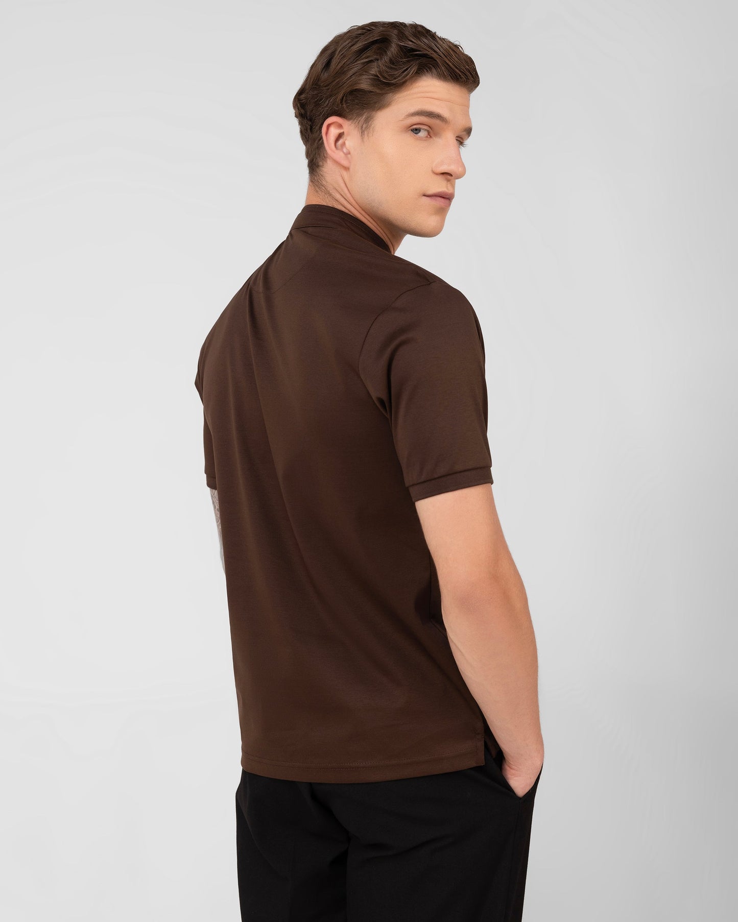 Mercerised Cotton Polo Shirt Interlock Regular Fit Brown