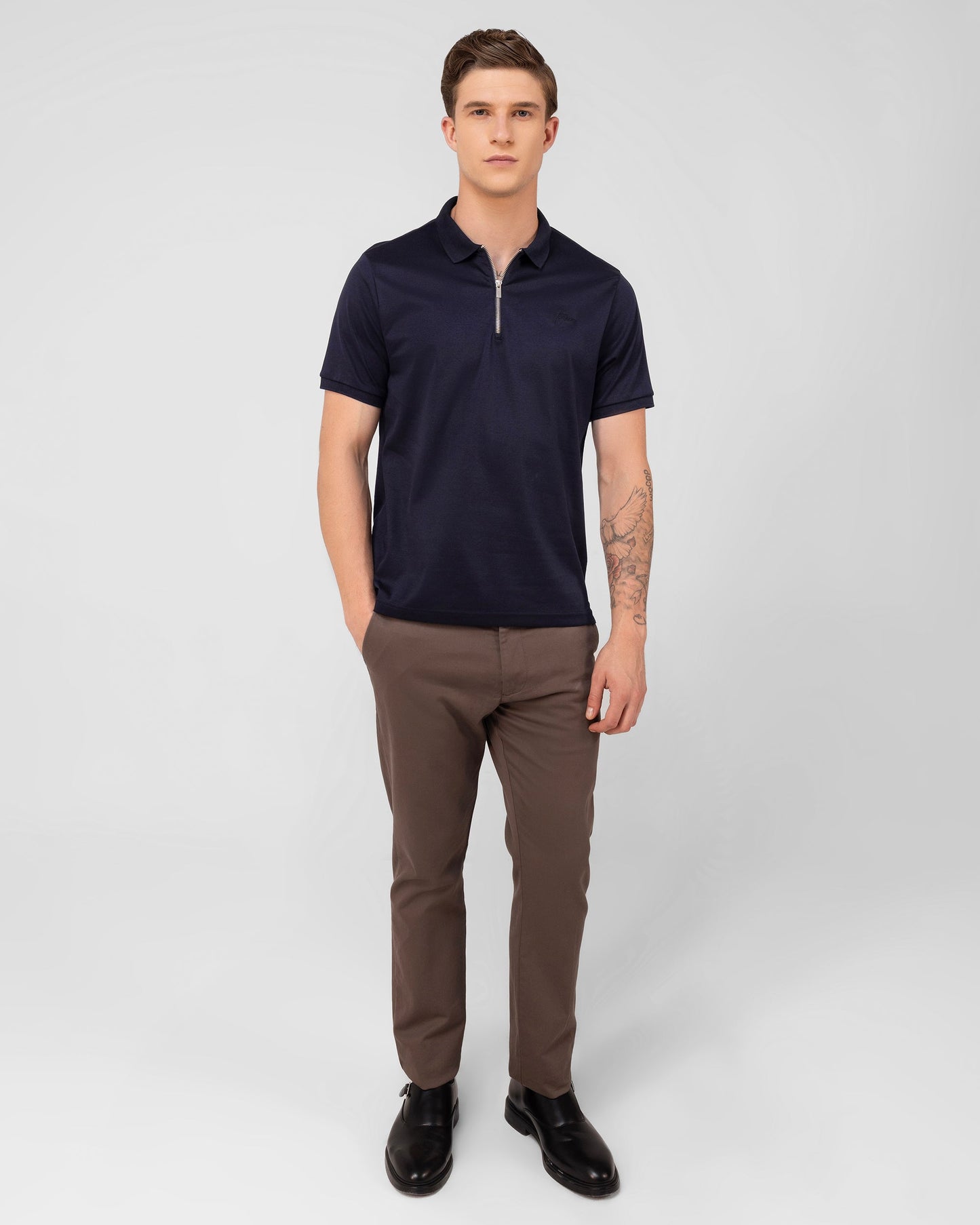 Mercerised Cotton Zipper Polo Regular Fit Navy