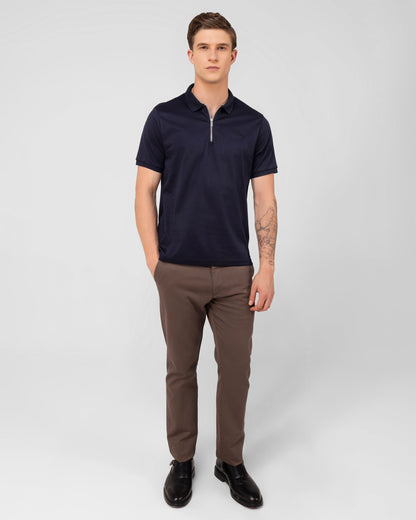 Mercerised Cotton Zipper Polo Regular Fit Navy