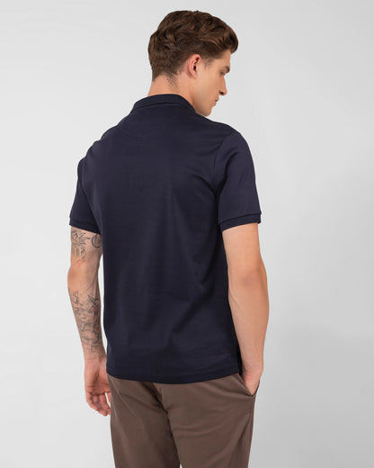 Mercerised Cotton Zipper Polo Regular Fit Navy