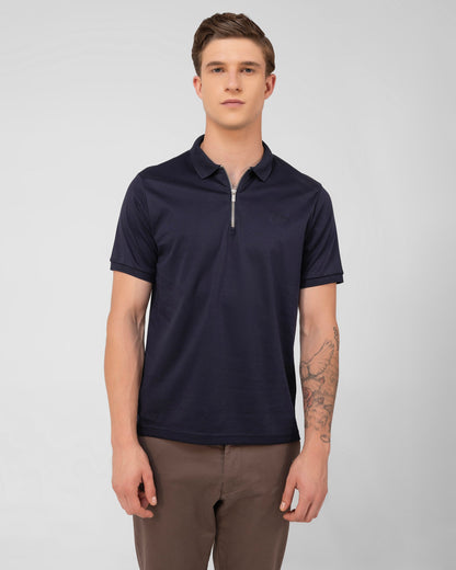 Mercerised Cotton Zipper Polo Regular Fit Navy