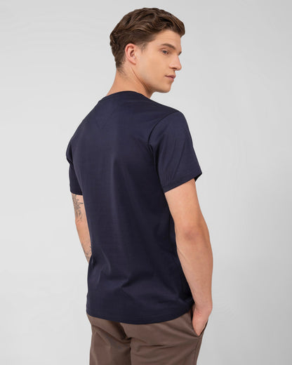 Mercerised Cotton V Neck T Shirt Interlock Regular Fit Navy