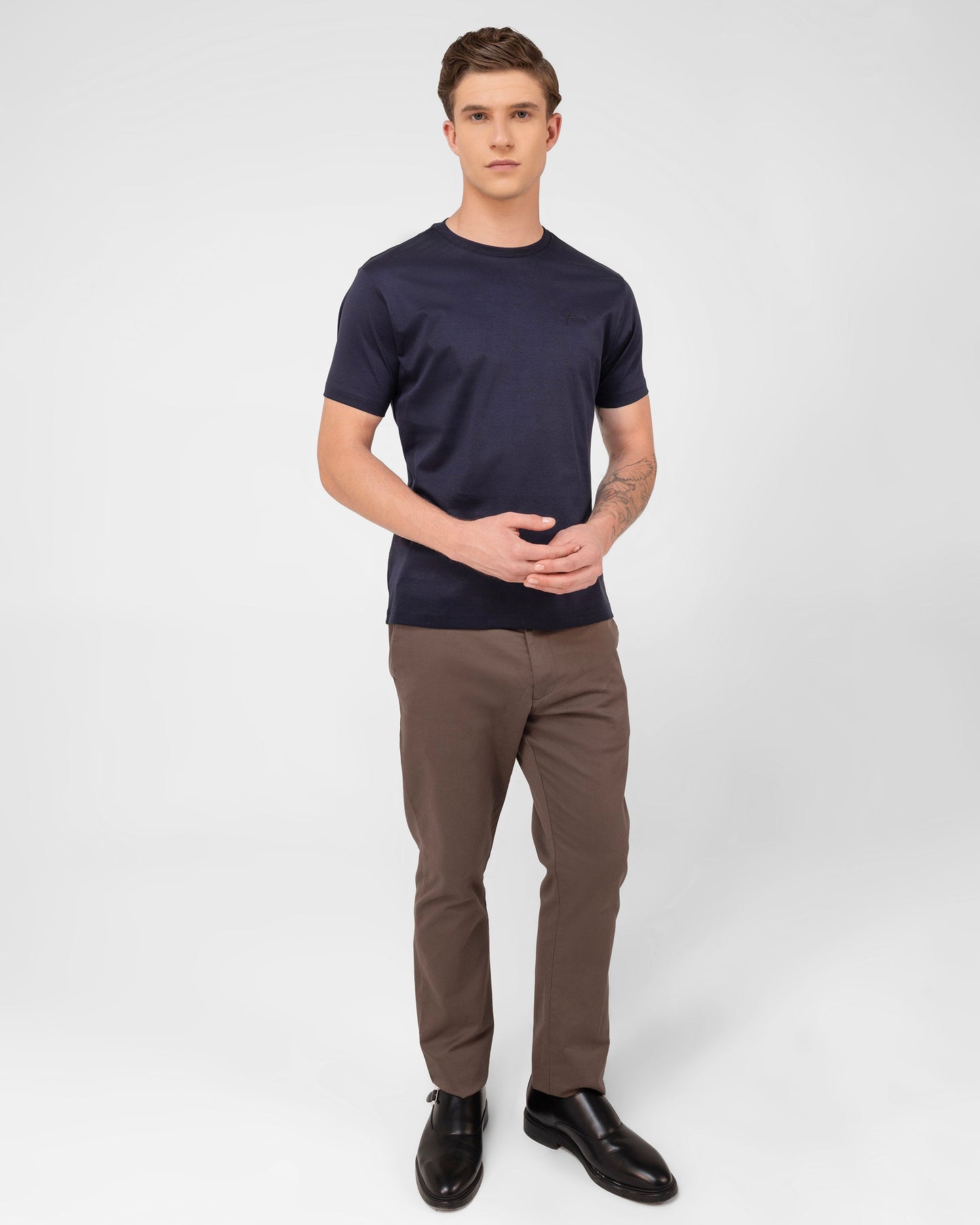 Mercerised Cotton T Shirt Interlock Regular Fit Navy