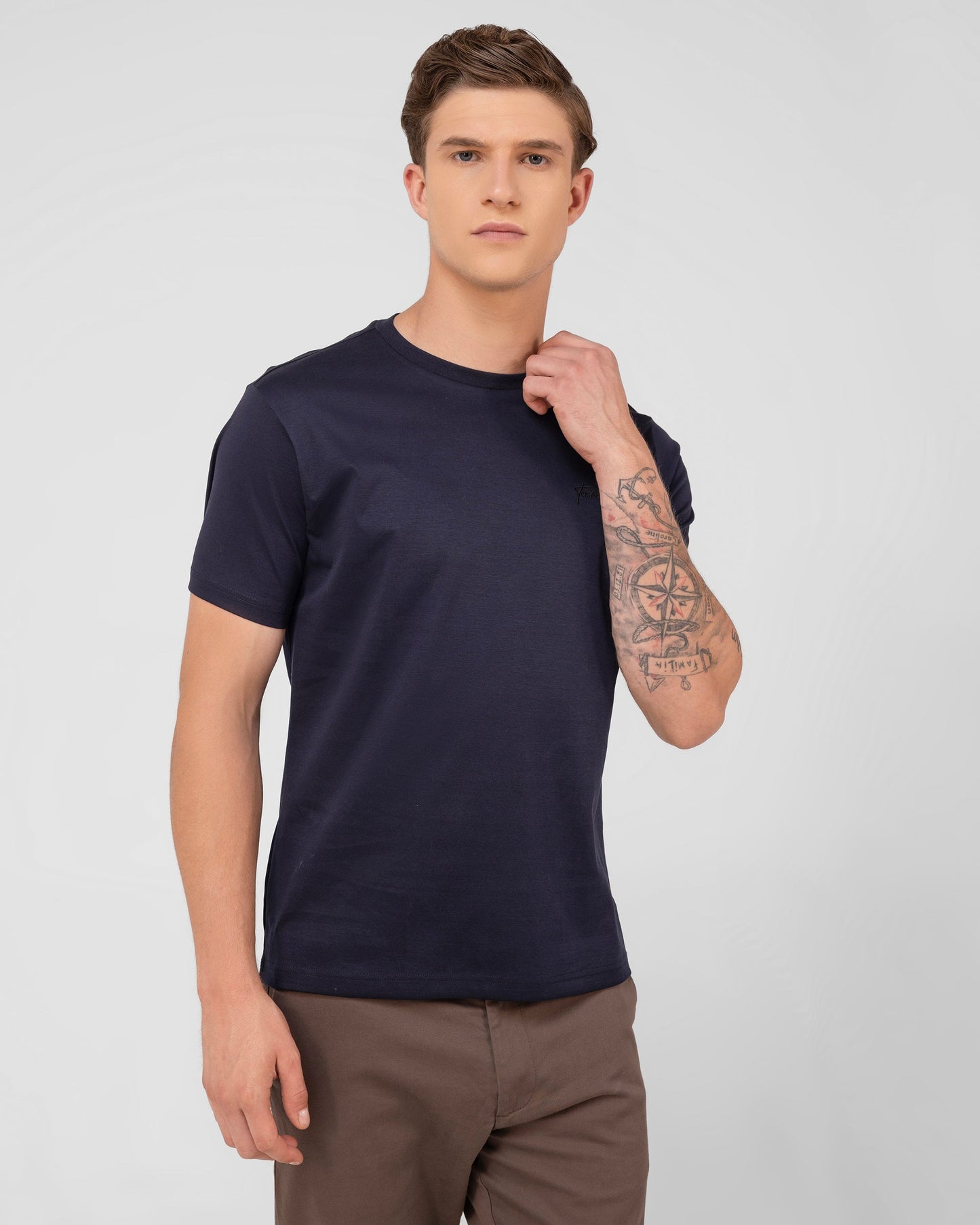 Mercerised Cotton T Shirt Interlock Regular Fit Navy