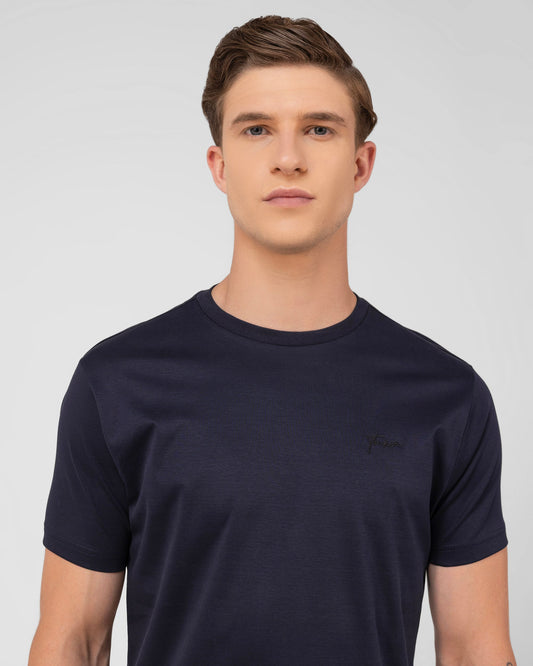 Mercerised Cotton T Shirt Interlock Regular Fit Navy