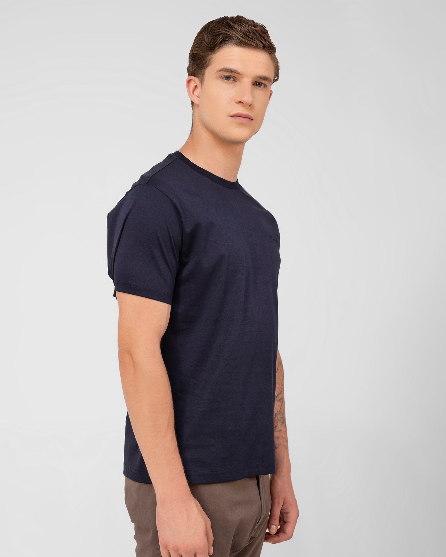 Mercerised Cotton T Shirt Interlock Regular Fit Navy