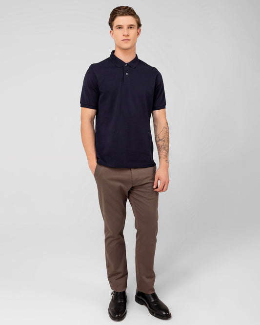 Mercerised Cotton Polo Shirt Pique Regular Fit Navy
